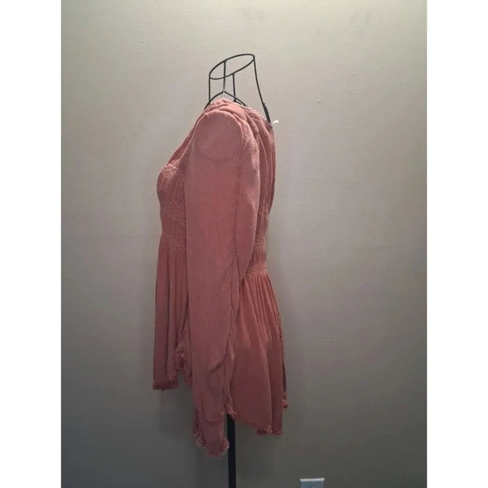 Y2K Vintage Smocked Peasant Tunic Top S/P Rose Brown Boho